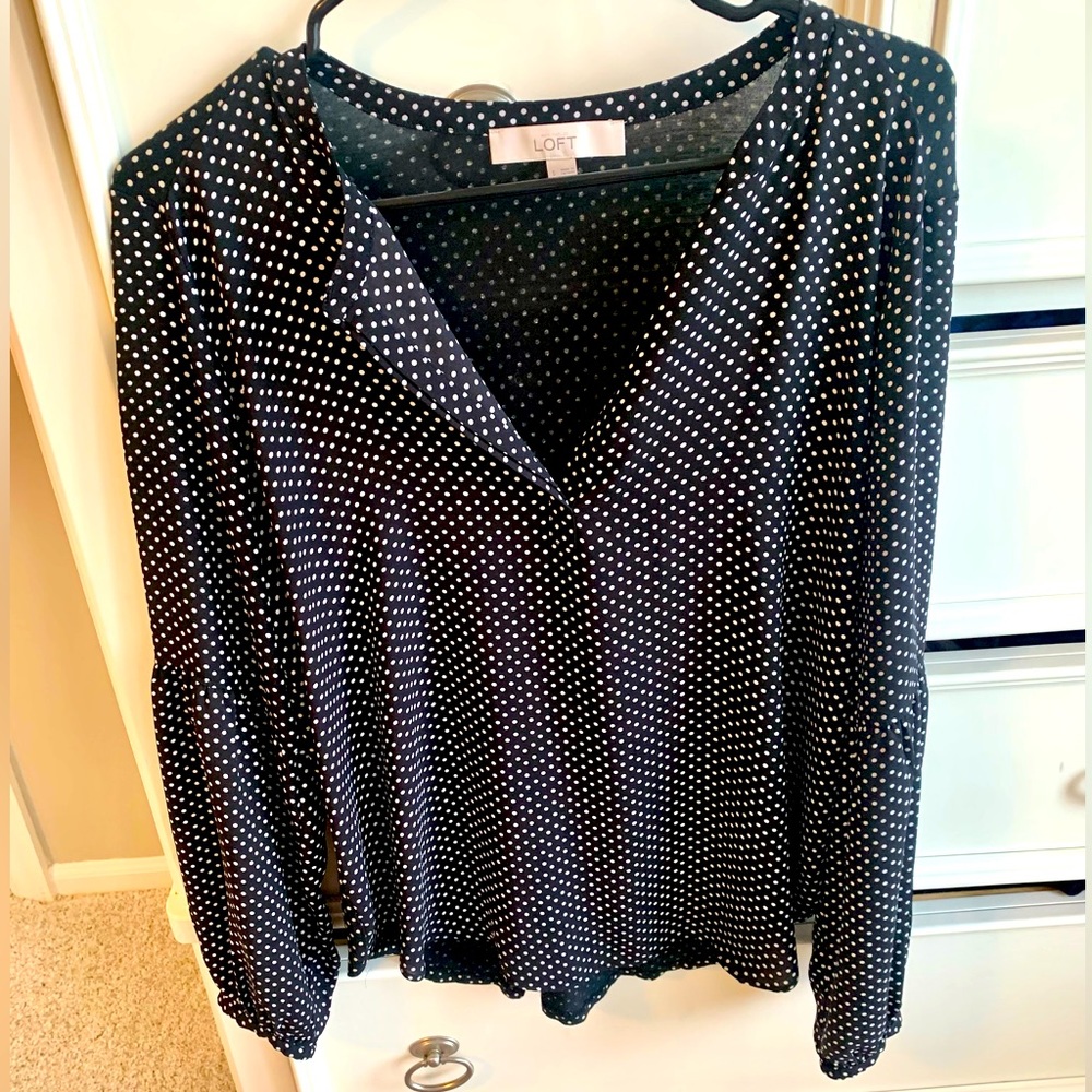 The Loft black and white polka dot blouse